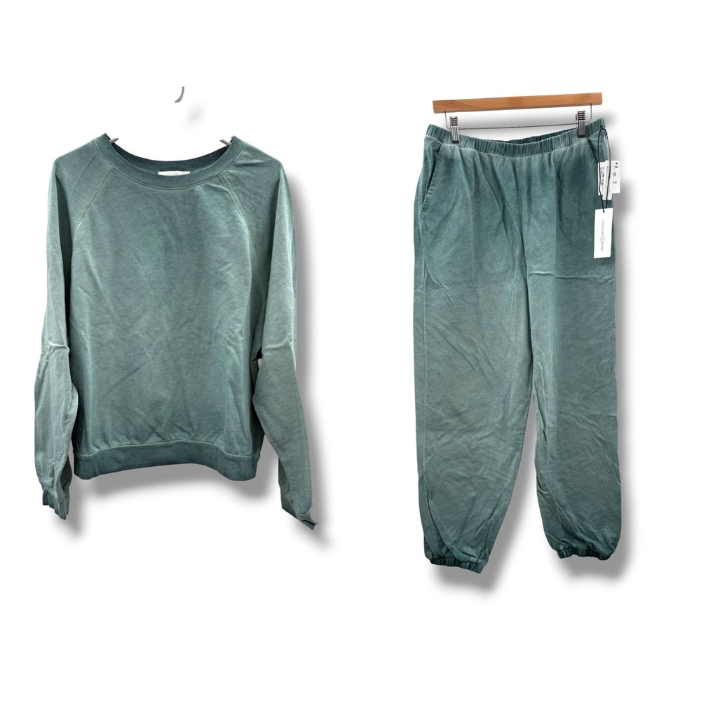 Treasure & Bond Lounge Set Medium Green Mineral‎ Wash Sweatshirt Joggers NEW